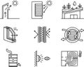 Energy efficient house smart technology outline icons vector set building insulation design Royalty Free Stock Photo