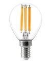 Energy efficient led filament Light Bulb Glowing isolated on white background. Royalty Free Stock Photo
