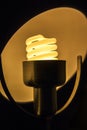 Energy efficient light bulb in a lamp Royalty Free Stock Photo