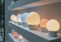 Energy-efficient lighting display featuring modern, stylish lamps in various colors Royalty Free Stock Photo
