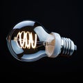 Energy efficient white bulb glows on dark black backdrop impressively Royalty Free Stock Photo