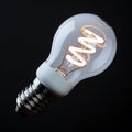 Energy efficient white bulb glows on dark black backdrop impressively Royalty Free Stock Photo