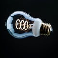 Energy efficient white bulb glows on dark black backdrop impressively Royalty Free Stock Photo