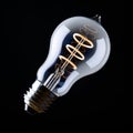 Energy efficient white bulb glows on dark black backdrop impressively Royalty Free Stock Photo