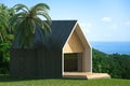 Energy efficient wooden house on the hill above the ocean Royalty Free Stock Photo