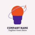 Simple Flat Logo of Planet Lamp and Lightning Shape Royalty Free Stock Photo
