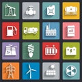 Energy, electricity, power vector flat icon set with shadows Royalty Free Stock Photo