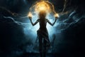 Energy emerging from darkness woman. Generate Ai Royalty Free Stock Photo