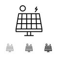 Energy, Environment, Green, Solar Bold and thin black line icon set Royalty Free Stock Photo