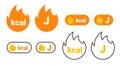 Energy fat burn kcal fire icon. Kilocalorie hot logo vector weight fitness flame graphic icon