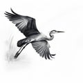 Energy-filled Illustration Of A Gray Heron In Flat Shading Style