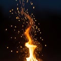 Energy of the fire, emphasizing the contrast between the light of Royalty Free Stock Photo
