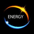 Energy frame. Shining circle banner. Magic light neon energy circle. Glowing fire ring trace. Royalty Free Stock Photo