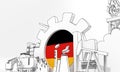 Energy and power industrial concept. Industrial icons and gear with flag of Germany. 3D Render