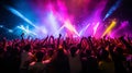 The energy and glee of the crowd under the light show., photography, Nikon d850 --ar 16:9 --style r Royalty Free Stock Photo