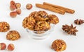 Energy and healthy sweets made from cereals, quinoa, dried nuts, seeds, dried fruits and honey. Royalty Free Stock Photo