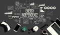Energy Independence concept with electronic gadgets and office supplies