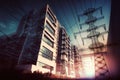 energy industry double exposure of wires and cables in a circuitous maze