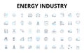energy industry linear icons set. Renewable, Fossil, Wind, Solar, Hydro, Geothermal, Biomass vector symbols and line