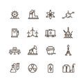 Energy industry and power factory modern industrial vector line icons