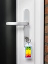 Energy label en key in door lock