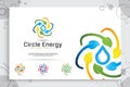 Energy leaf vector logo with a modern circle design concept, illustration of natural leaf recycling for energy renewal and