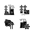 Energy manufacturing black glyph icons set on white space Royalty Free Stock Photo