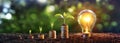 Energy And Money - Plants Growth And Lightbulb Royalty Free Stock Photo