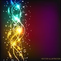 Energy of movement and beauty. Abstract illustration in bright colors. Background with sparkling waves lines. Vector Royalty Free Stock Photo