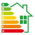 Energy Performance Certificate. Energy Efficiency Rating Graph with arrows. Green house. Vector illustration IV.