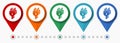 Energy, plug concept vector icon set, flat design electricity pointers, infographic template Royalty Free Stock Photo