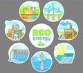 Eco Energy Infographic. Alternative energy power plant and factory. Set of illustration in flat style, industrial energy Royalty Free Stock Photo