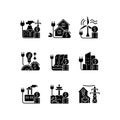 Energy prices black glyph icons set on white space Royalty Free Stock Photo