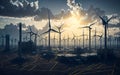 Energy Production with Wind Turbines. Power Generation for Sustainable Development Royalty Free Stock Photo