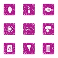 Energy recirculation icons set, grunge style