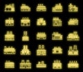 Energy recycle factory icons set vector neon Royalty Free Stock Photo