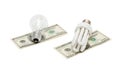 Energy save lamp vs bulb on money Royalty Free Stock Photo