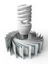 Energy saving bulbs and money Royalty Free Stock Photo