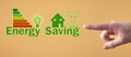 Energy Saving concept. Piggy bank, house, light bulb. Energy Efficiency Royalty Free Stock Photo