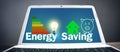 Energy Saving concept. Piggy bank, house, light bulb. Energy Efficiency Royalty Free Stock Photo