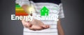 Energy Saving concept. Piggy bank, house, light bulb. Energy Efficiency Royalty Free Stock Photo