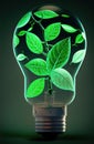 Energy saving eco lamps with green leaves. Ecology Concept. Environmentally friendly planet. AI generated