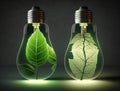 Energy saving eco lamps with green leaves. Ecology Concept. Environmentally friendly planet. AI generated