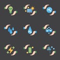 Energy Saving flat icons collection. Eco Friendly symbol icon set. for web design symbols and infographic elements.vector design