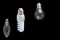 Energy saving fluorescent bulb innovation concept green technology and old simple Incandescent lamps. Royalty Free Stock Photo