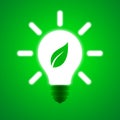 Energy-saving green eco light bulb with a leaf icon. Ecological electricity concept vector poster Royalty Free Stock Photo