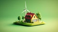 Energy saving house concept with solar panels and a windmill Royalty Free Stock Photo