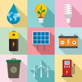 Energy saving icon set, flat style