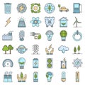 Energy saving icon set, outline style Royalty Free Stock Photo