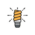 Energy saving lamp, light bulb flat color line icon. Royalty Free Stock Photo